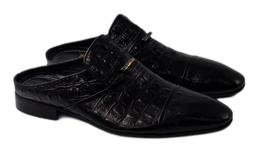 Black Aligator Print Half Shoes