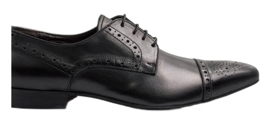 Black Brogue Pointed Cap-Toe Derby Office Shoes (Single Sole)