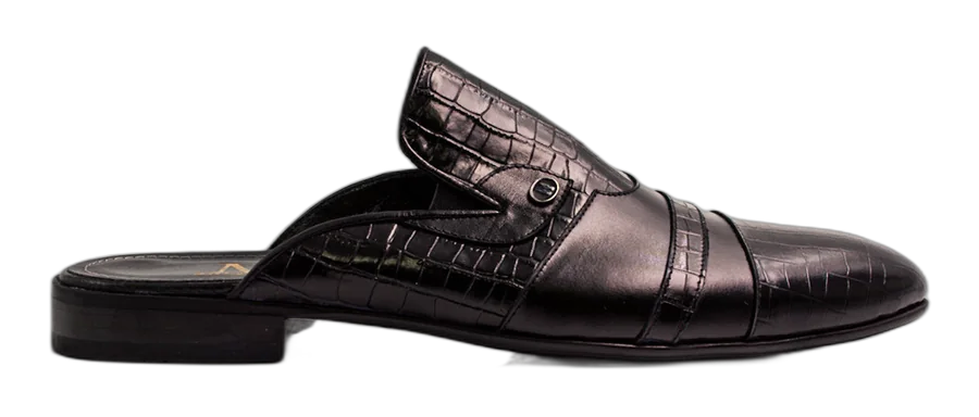 Black Croc Plain Italian Half Shoes