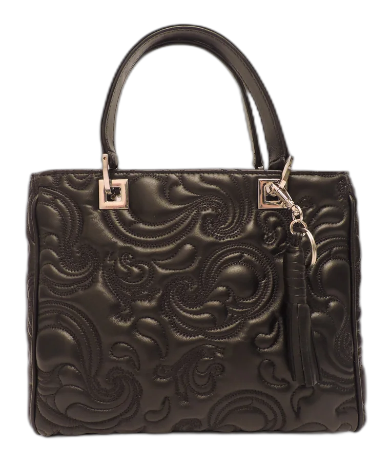 Black Embossed Double Handle Small Tote
