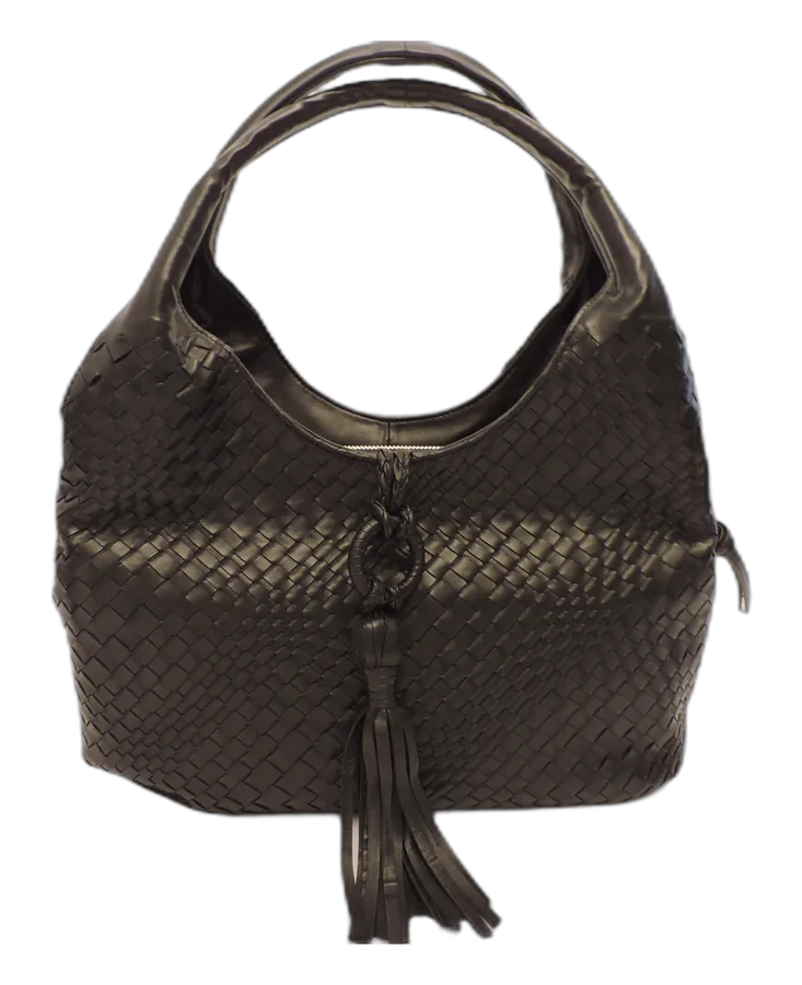 Black Large Woven Leather Tote Bag