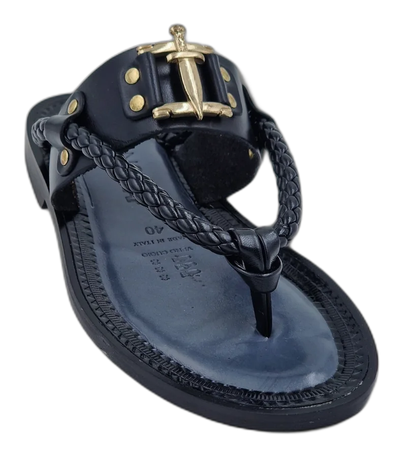 Black Palermo Warrior Toe-Post Slipper