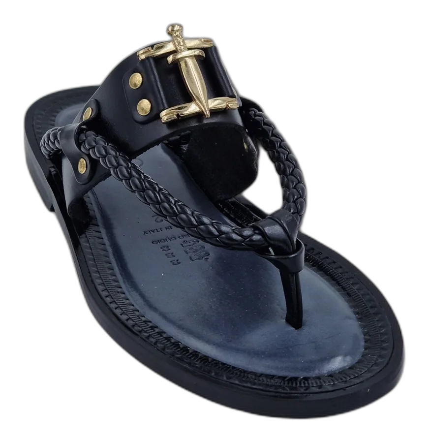 Black Romanesque Toe-Post Slippers