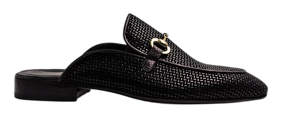 Black Textured Mule Half Shoes