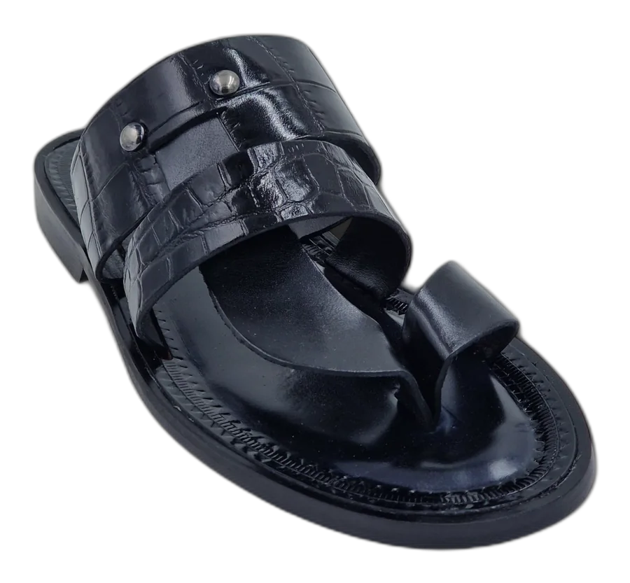 Black Venezia Duo Croc Toe-Post Slippers