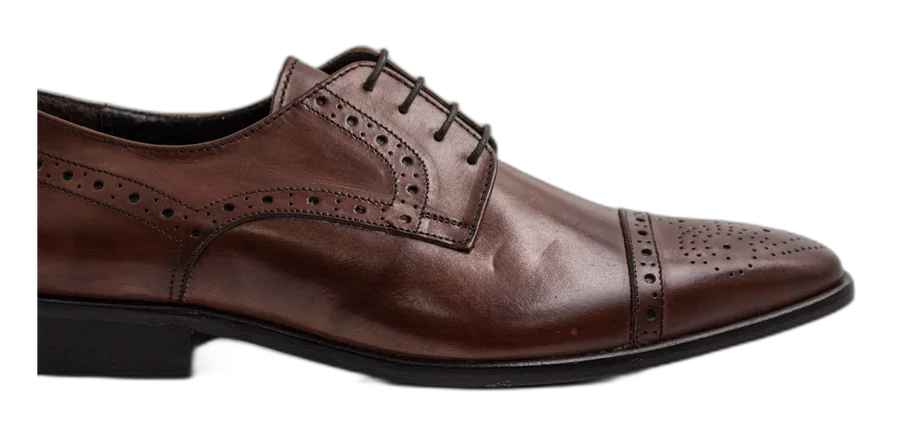 Brown Brogue Pointed Cap-Toe Derby Office Shoes