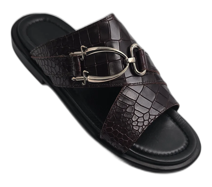 Brown Croc Vittorio Horsebit Slippers