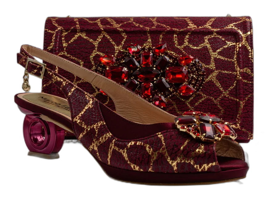 Burgundy Crackle Ornate Heel Set