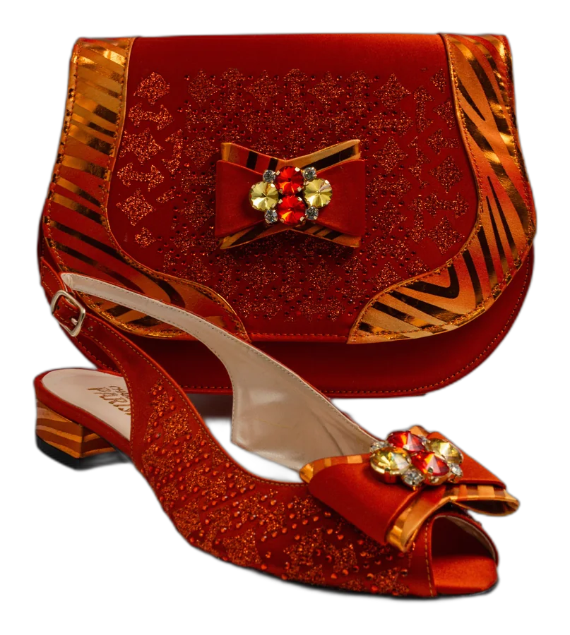 Burnt Orange Glittered Mama Heel Shoe and Bag Set