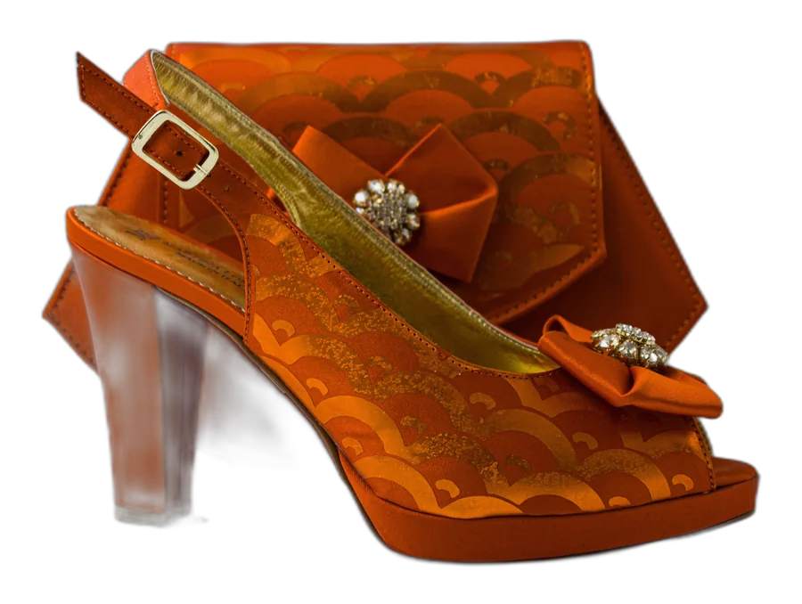 Burnt Orange Metallic Waves Shoe and Bag Set