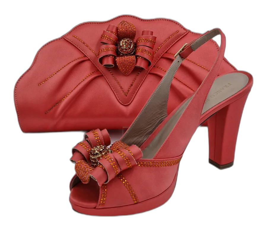 Coral Flower Stoned Italian Shoe and Bag Set