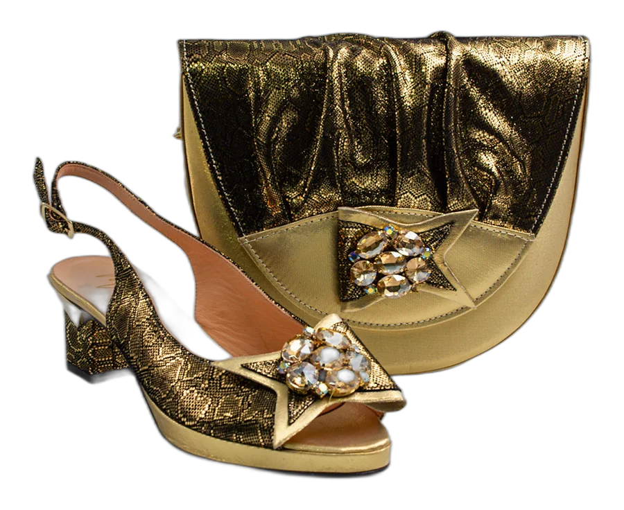 Gold Jewel Italian Shoe and Bag Set
