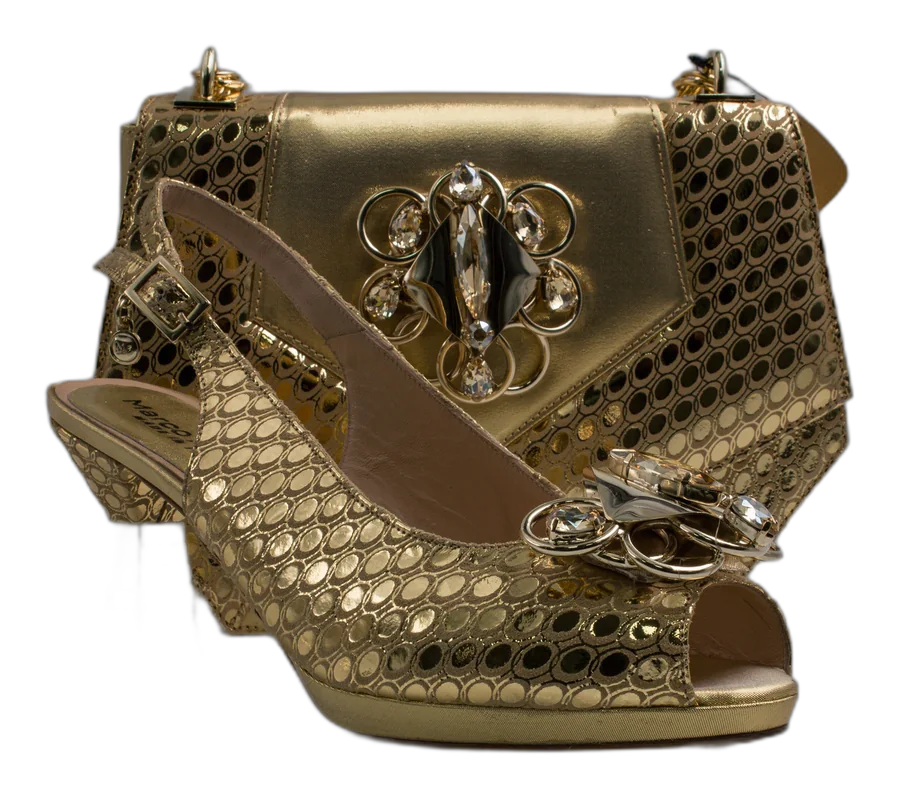 Gold Lorenza Plated Embellishment Jewel Heel Set