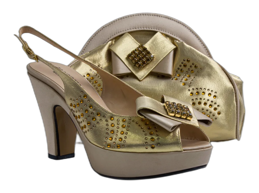 Gold Ribbon Wedge Shoe and Bag Set