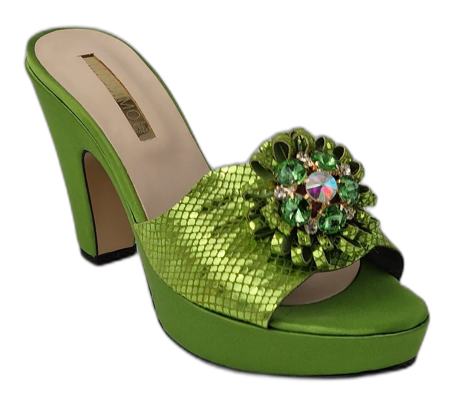 Lemon Green 'Patterned' High Slippers