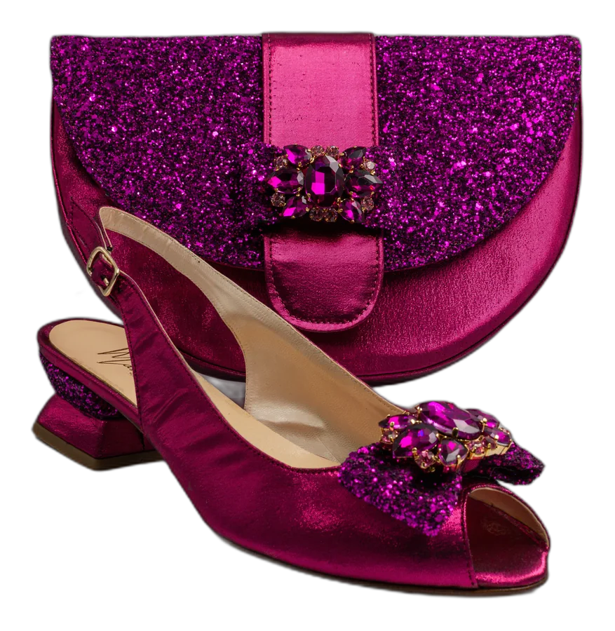 Magenta Glittered Mama Heel Shoe and Bag Set
