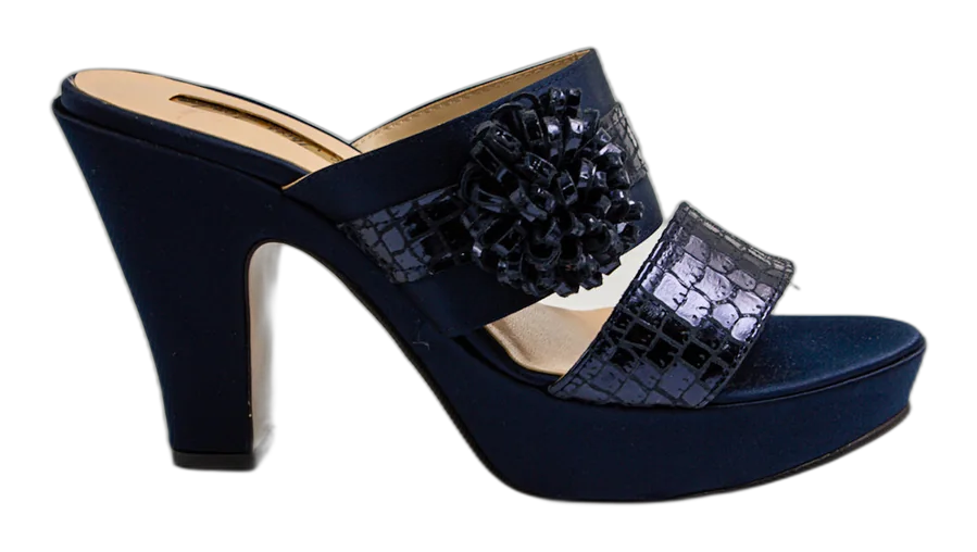 Navy Blue Double Strap Wedge Slippers