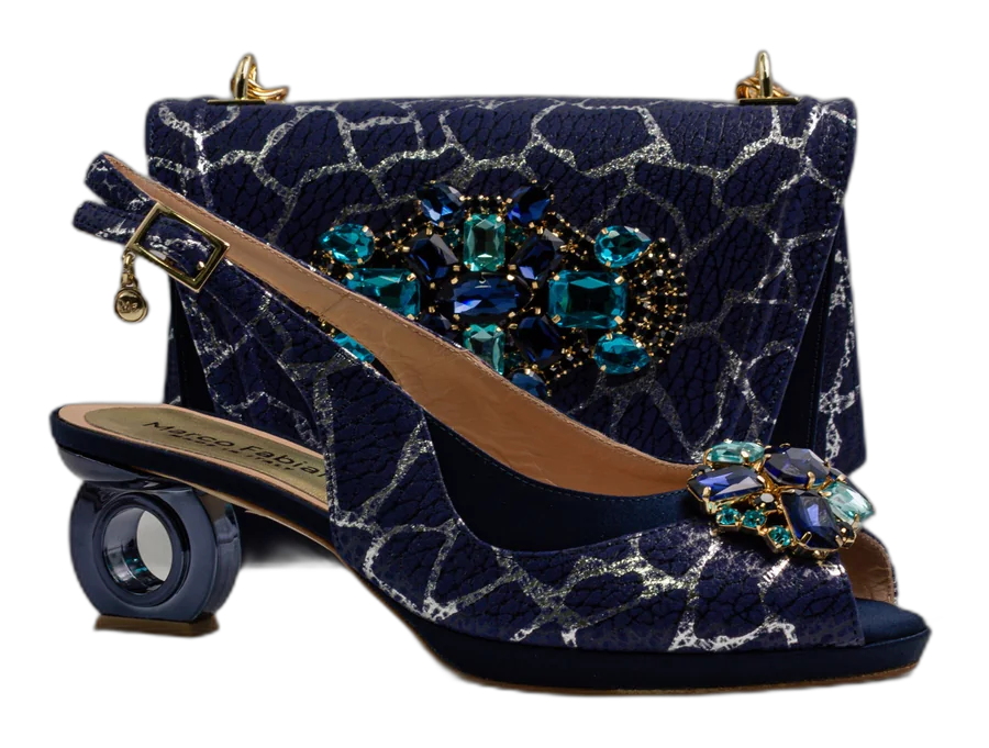 Navy Crackle Ornate Heel Set