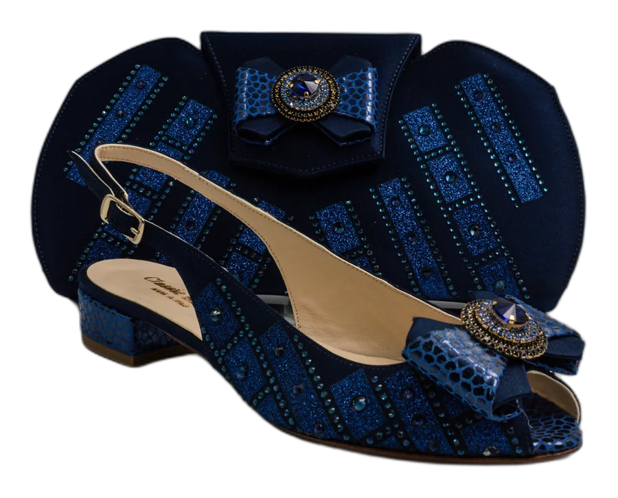 Navy Ornament Mama Heel Shoe and Bag Set