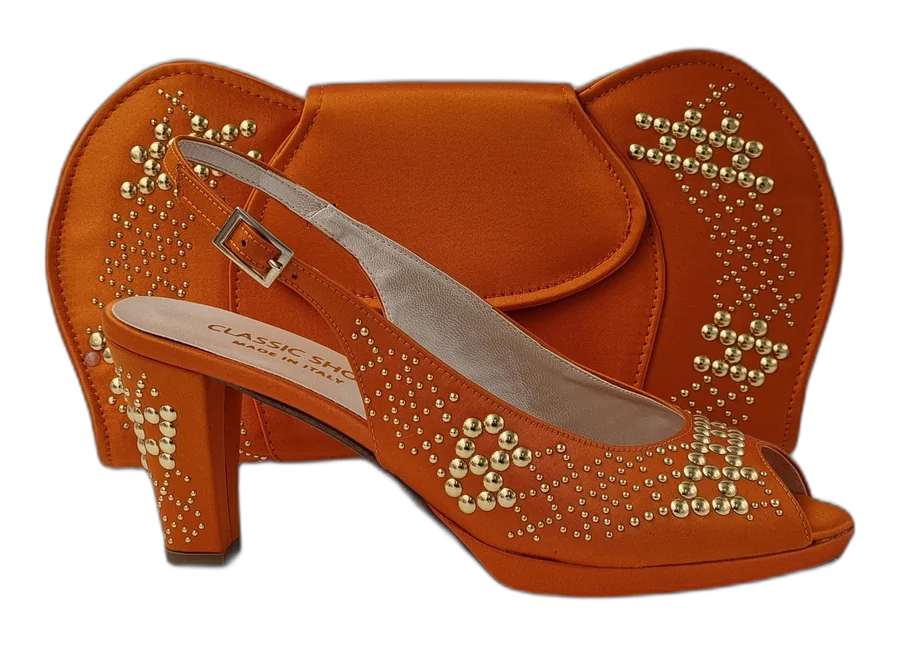 Orange Gold Studded Set