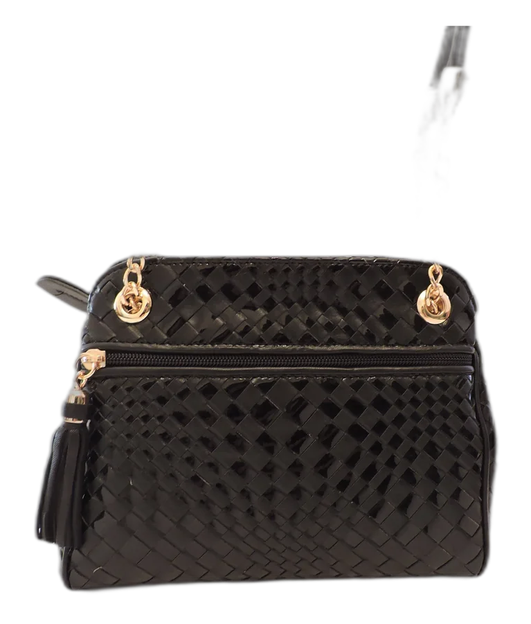 Nappa and Patent Woven Shoulder Bag