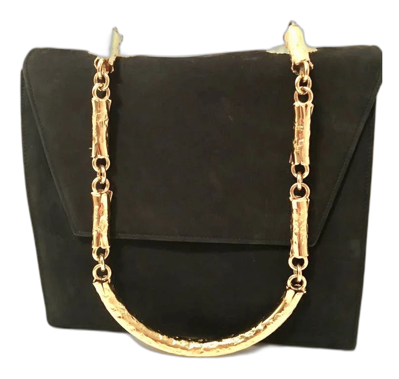 Suede Shoulder Bag with Gold Chain