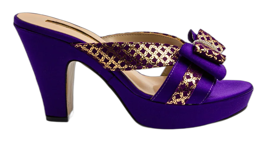 Purple/Gold Cross Strap Wedge Slippers