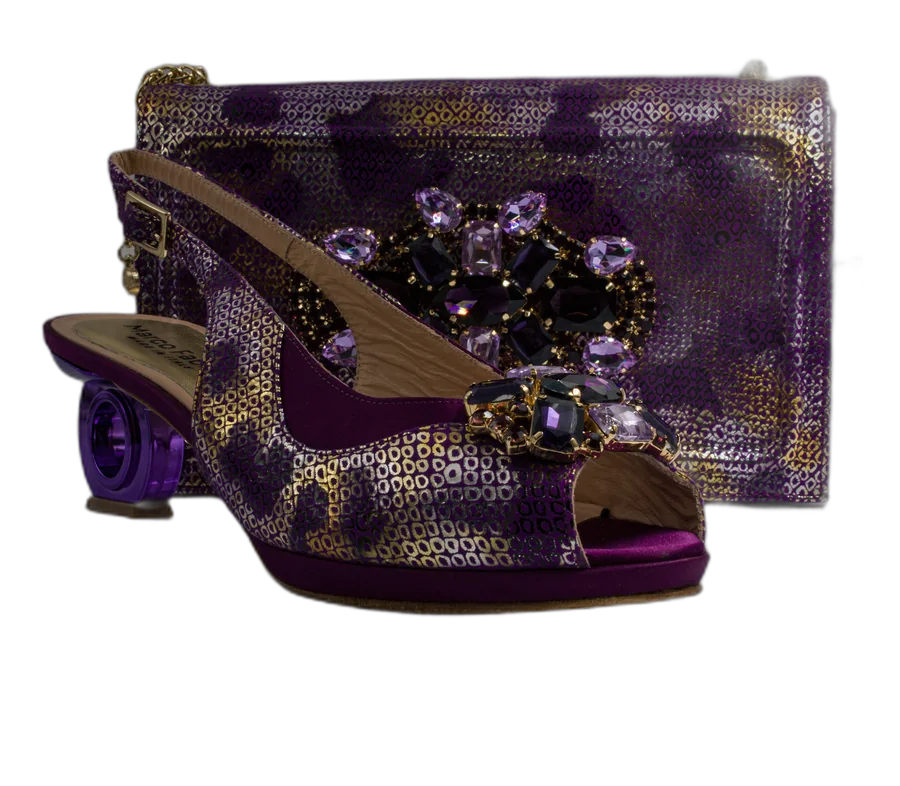Purple Marcella Ornate Heel Shoe and Bag Set