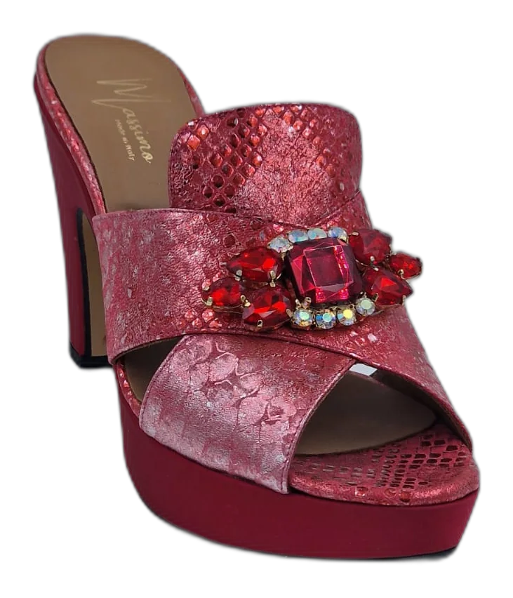 Red Scaled Wedge Slippers