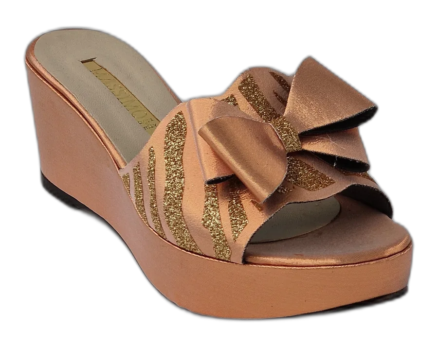 Rose Gold 'Glittered Bow' Low Slippers