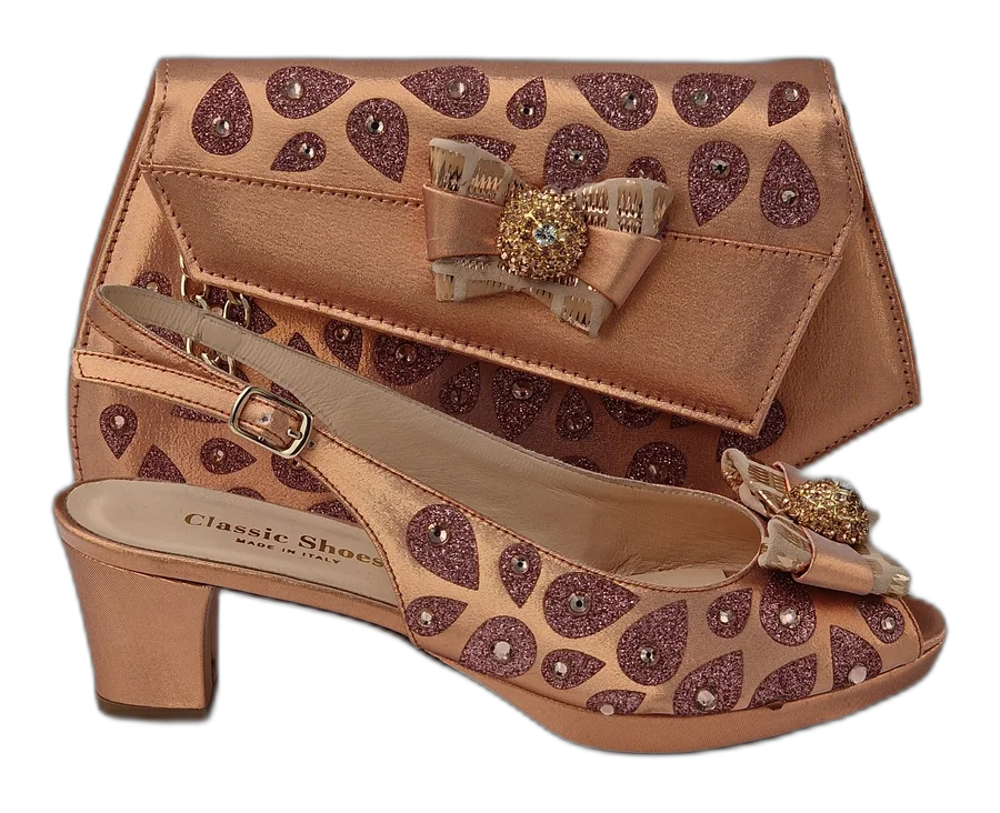 Rose Gold Glittered Drops Italian Shoe and Bag Set