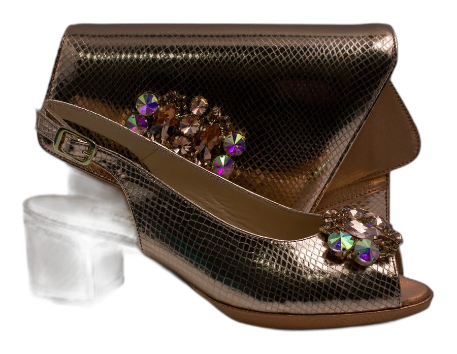 Rose Gold Scaled Block Heel Set