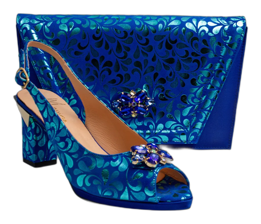 Royal Blue Bloom Italian Shoe and Bag Set