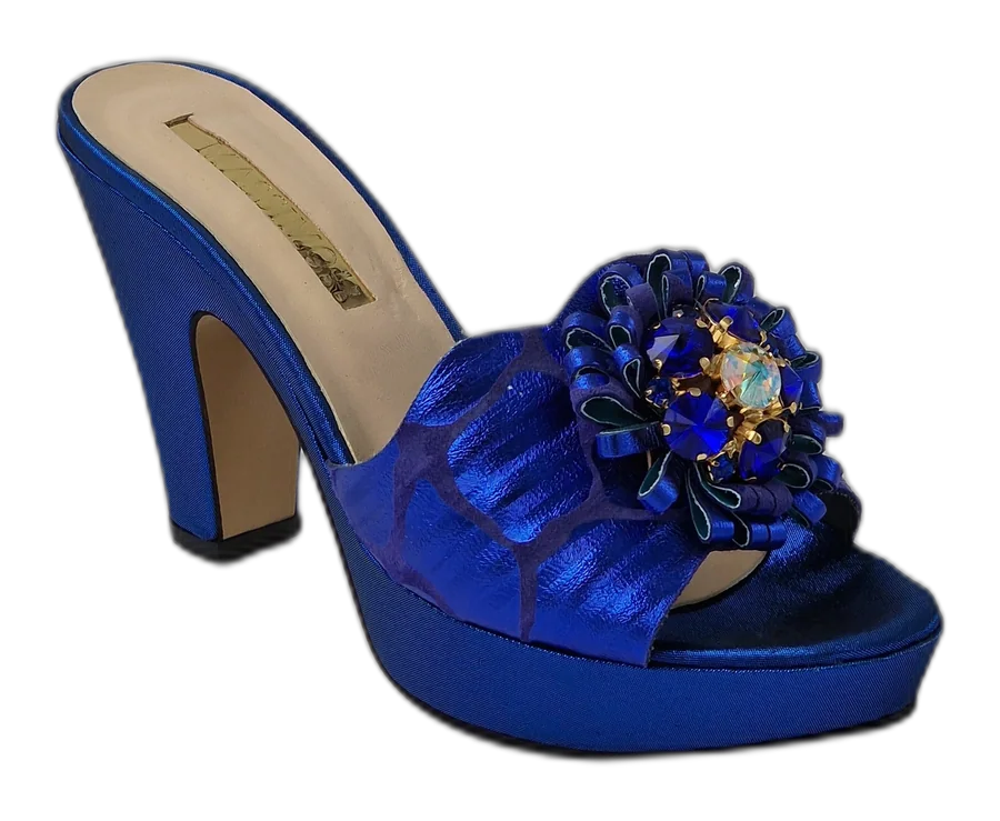 Royal Blue 'Patterned' High Slippers