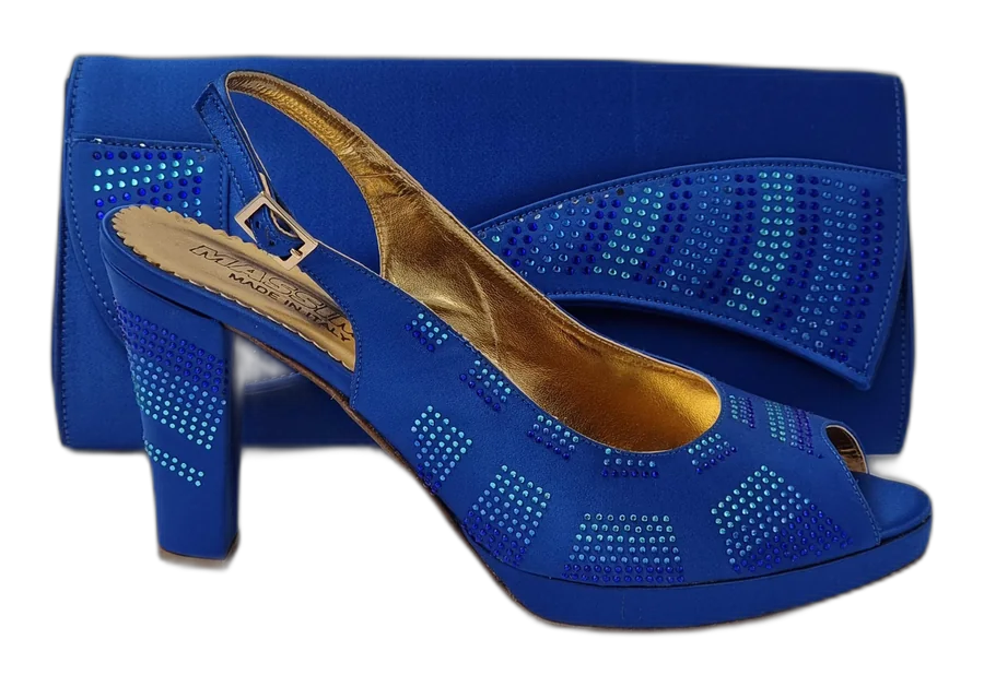 Royal Blue Stone Patched Italian Shoe and Bag Set
