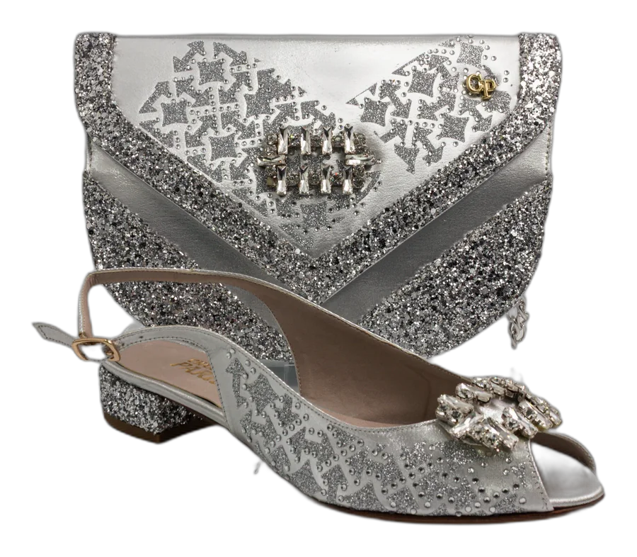 Silver Glittered Mama Heel Shoe and Bag Set