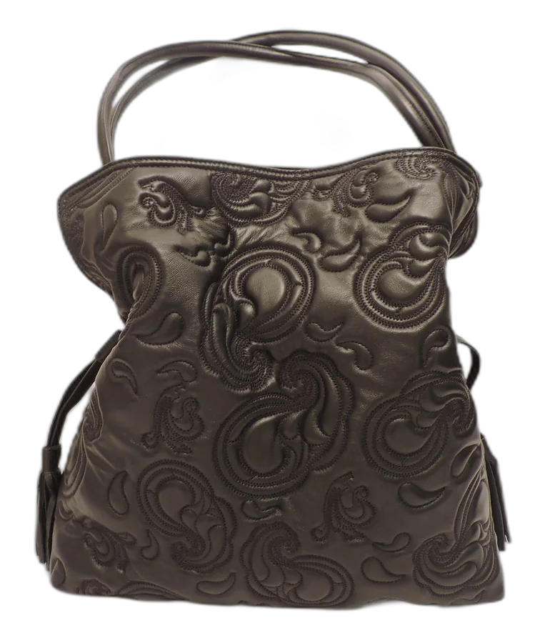 Taupe Drawstring Nappa Leather Shoulder Bag