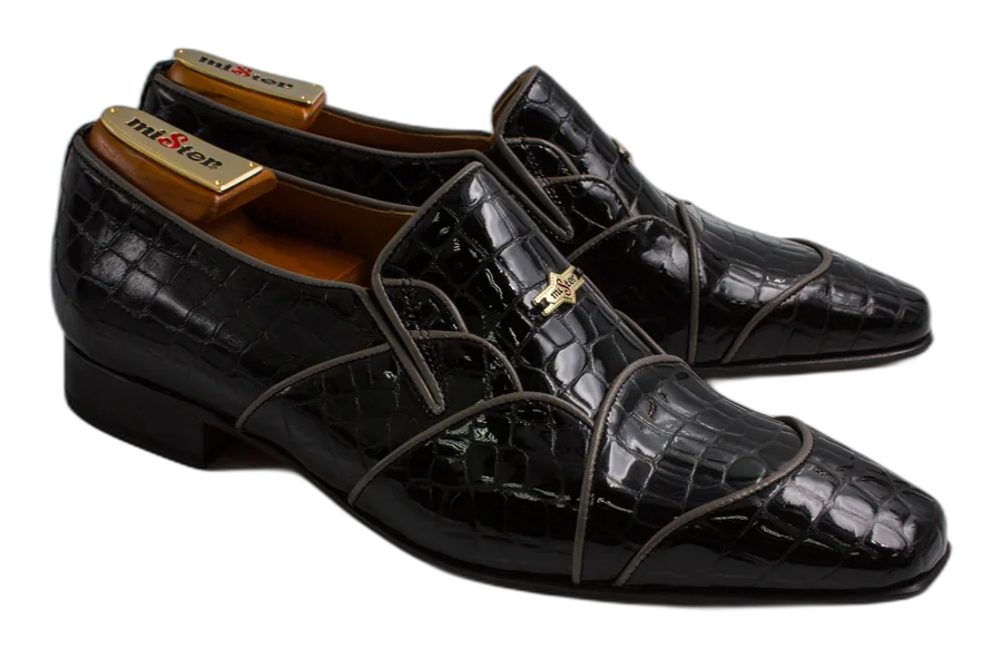 Black/Grey Patent Piping