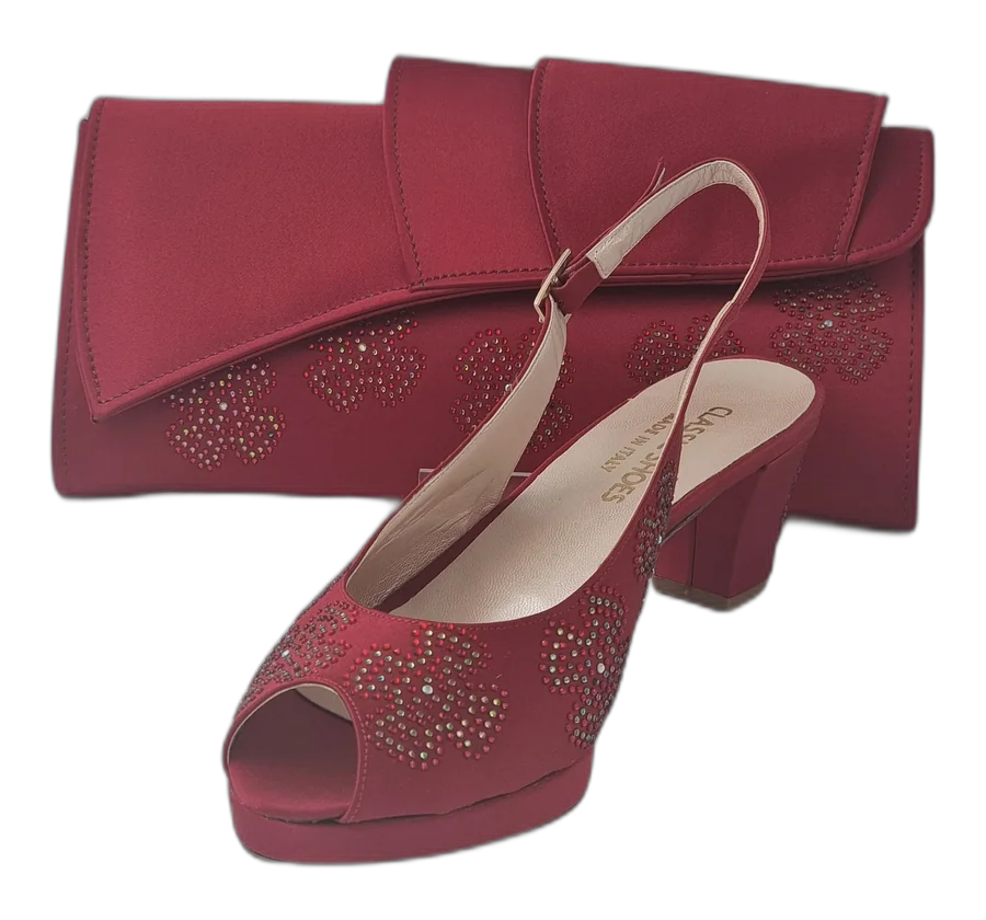 Wine Flora Low Heel Shoe and Bag Set